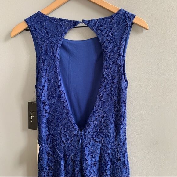 NWT Lulu’s Lace Overlay Royal Blue Dress Gown Size Small - Picture 4 of 10